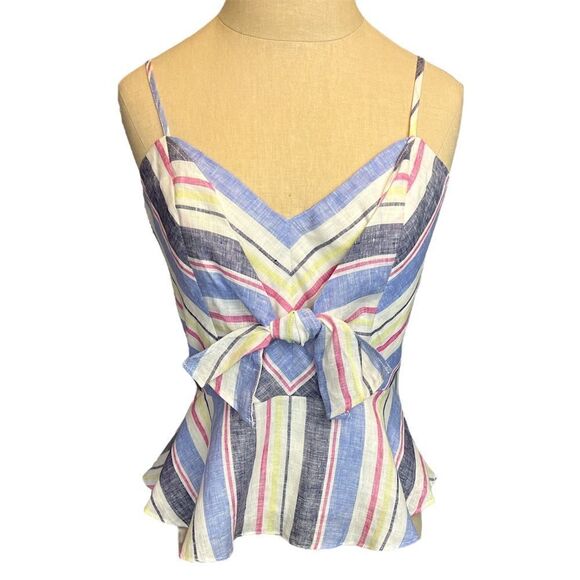 Parker Whitney Blue Striped Bow Front Linen Cami - Picture 3 of 7